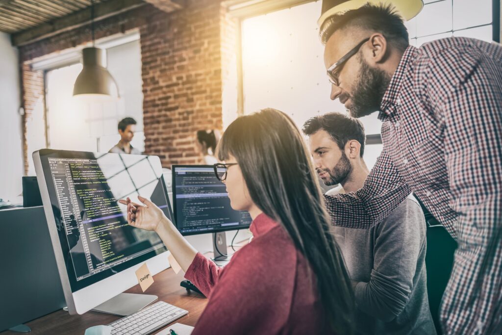 employees looking at a website